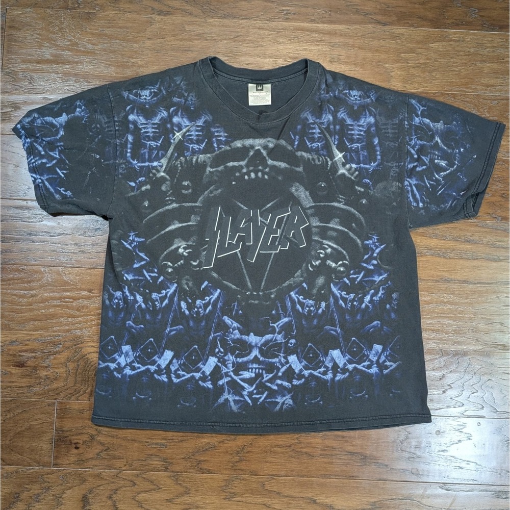 Vintage‎ Slayer 1996 Tour T-shirt 90's Wes Benscooter Allover Print XL (23.5x27)